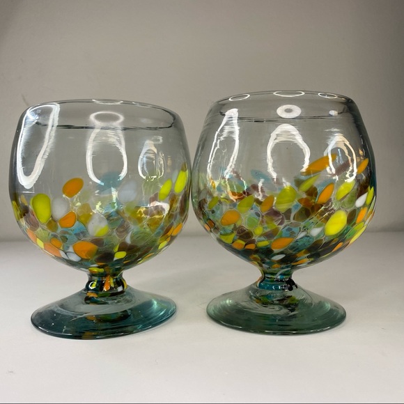 Dining Mid Century Modern Set Of Two Hand Blown Confetti Brandy